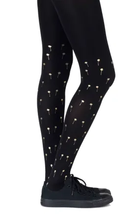 Fabulous Metallic Gold Palm Beach Prints 120 Denier Opaque Black Tights