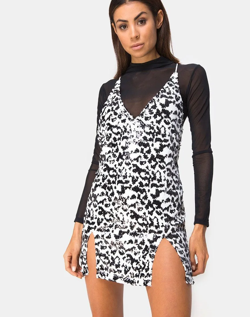 Faini Slip Dress in White Leopard Sequin