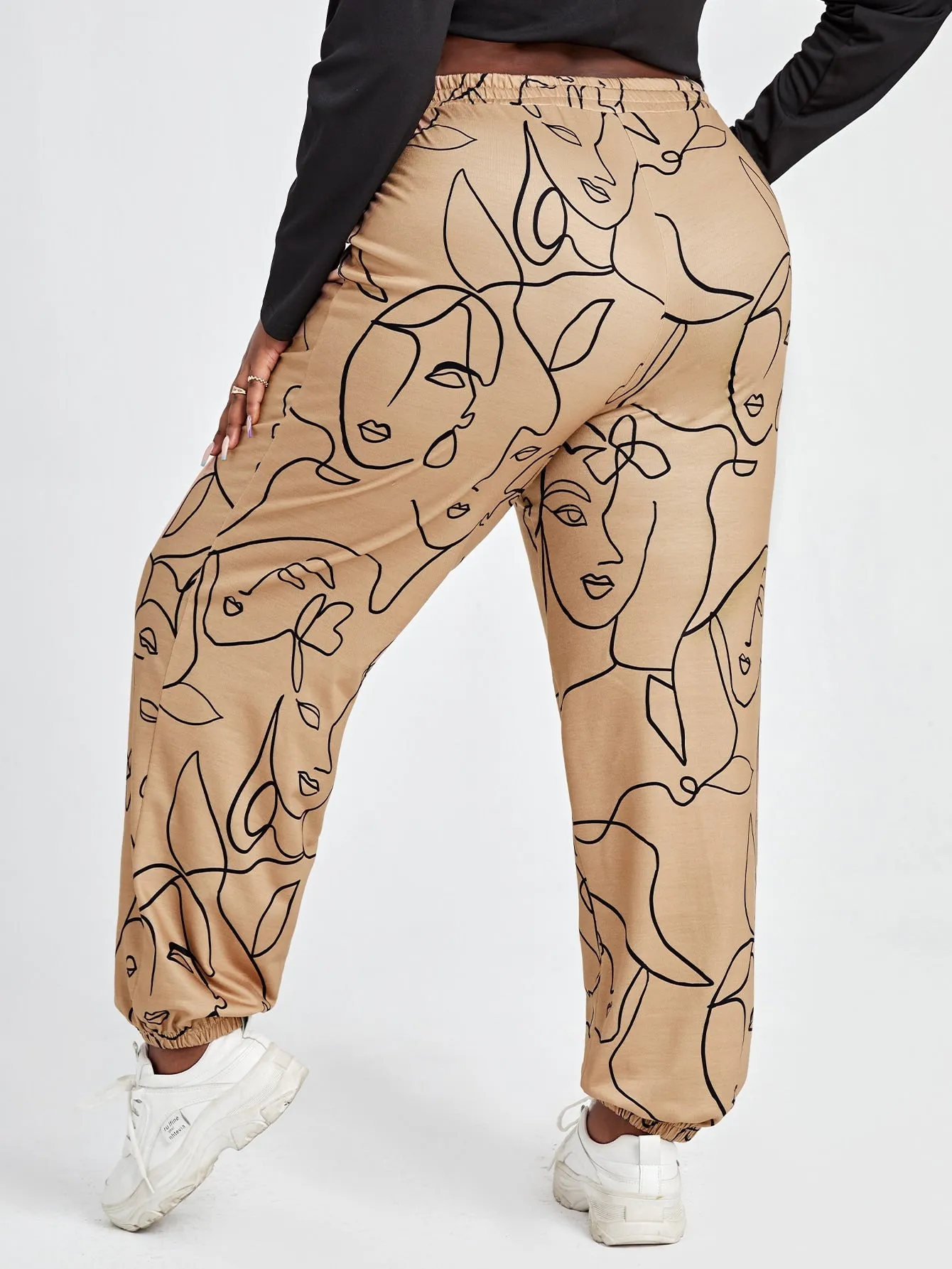 Figure Drawstring High Waist Long Plus Size Sweatpants