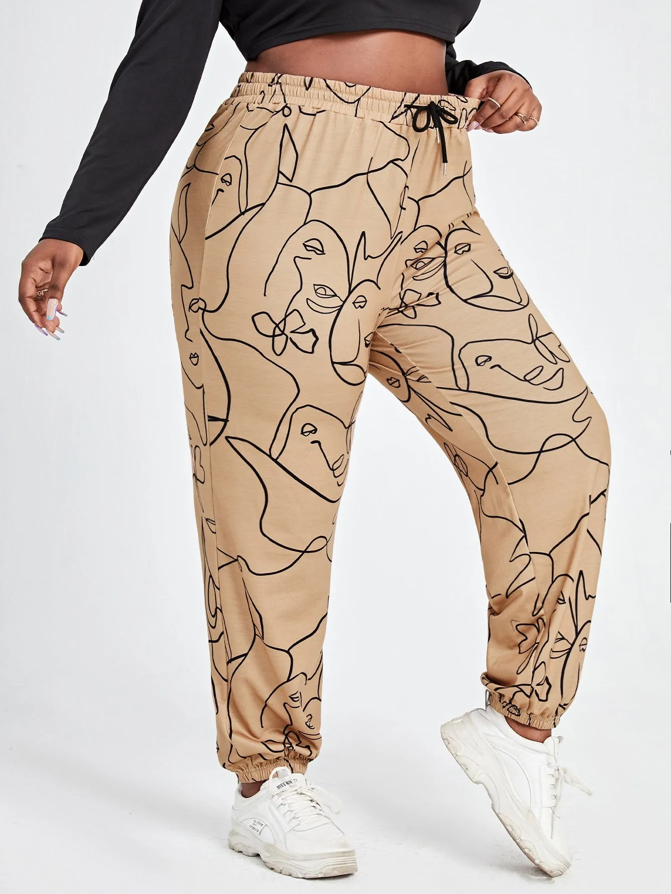 Figure Drawstring High Waist Long Plus Size Sweatpants