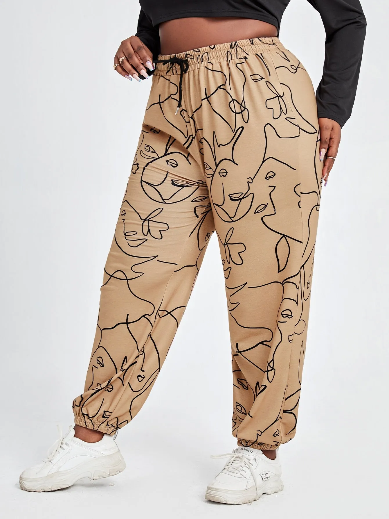 Figure Drawstring High Waist Long Plus Size Sweatpants