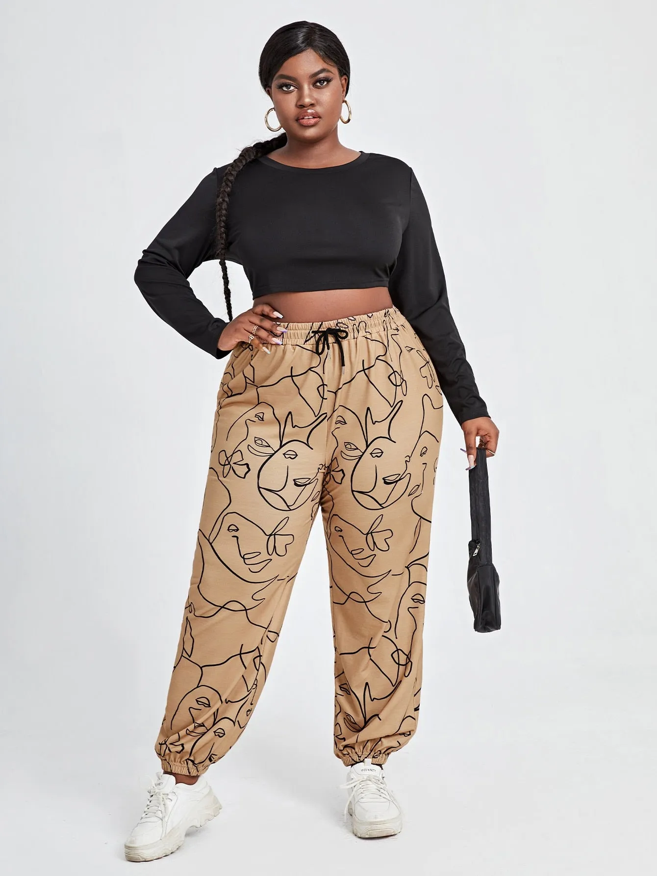 Figure Drawstring High Waist Long Plus Size Sweatpants