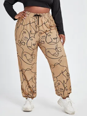 Figure Drawstring High Waist Long Plus Size Sweatpants