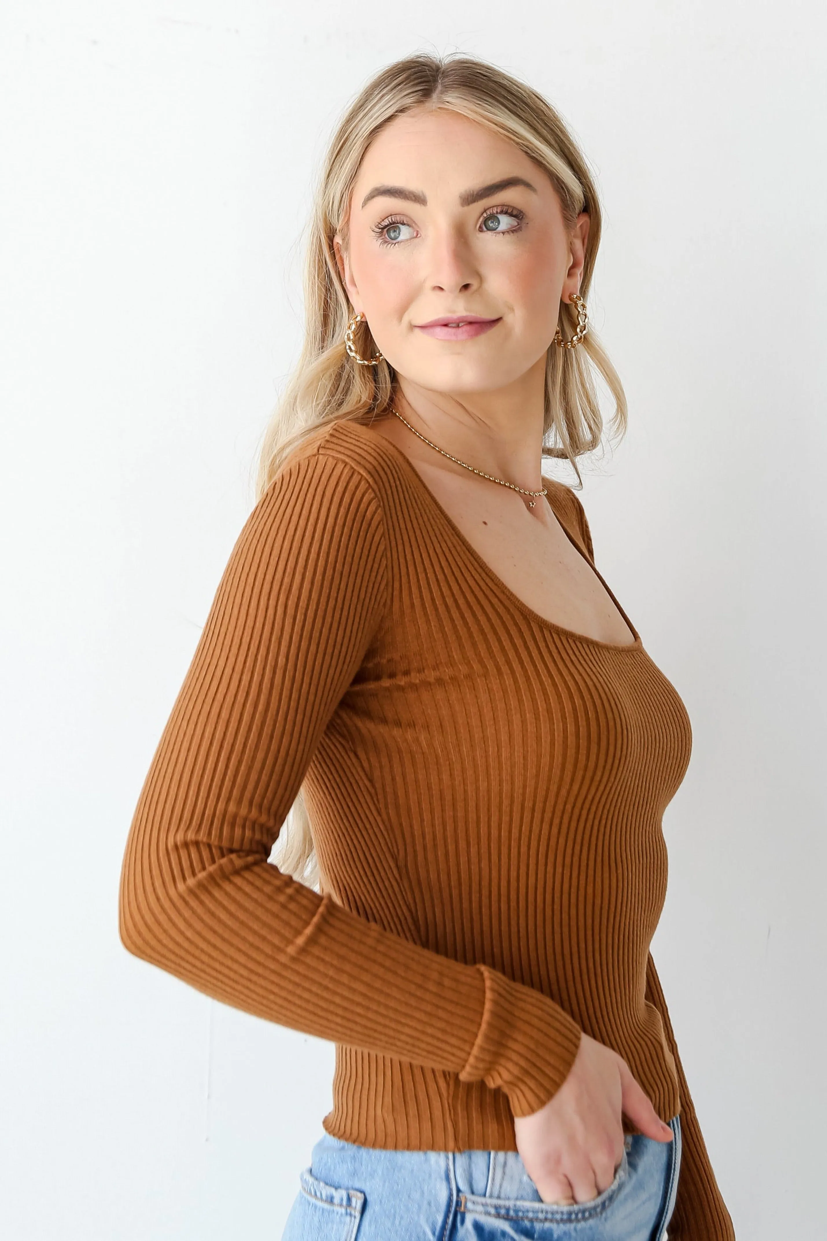 FINAL SALE - Brooke Camel Ribbed Knit Top - DU DEAL