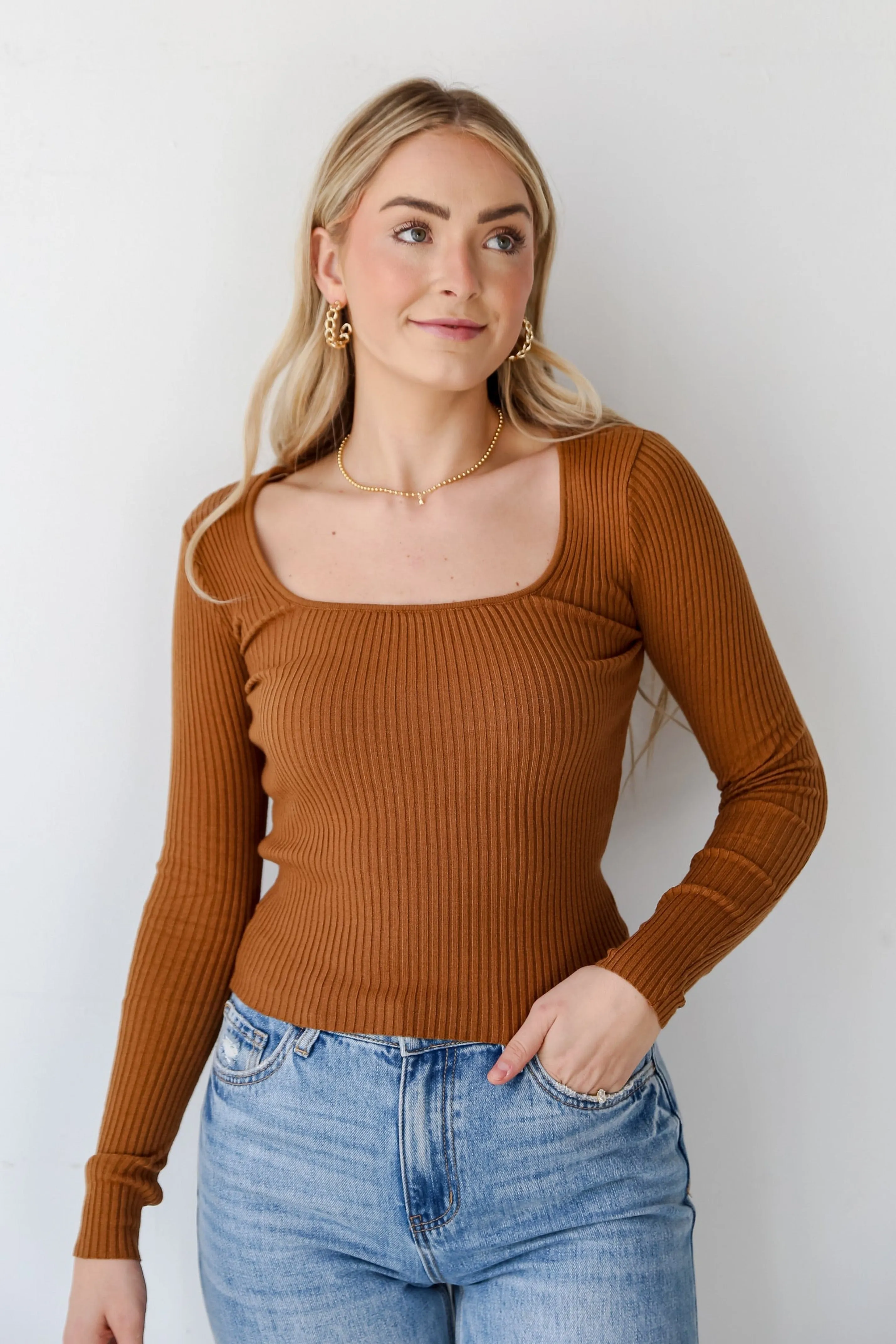 FINAL SALE - Brooke Camel Ribbed Knit Top - DU DEAL