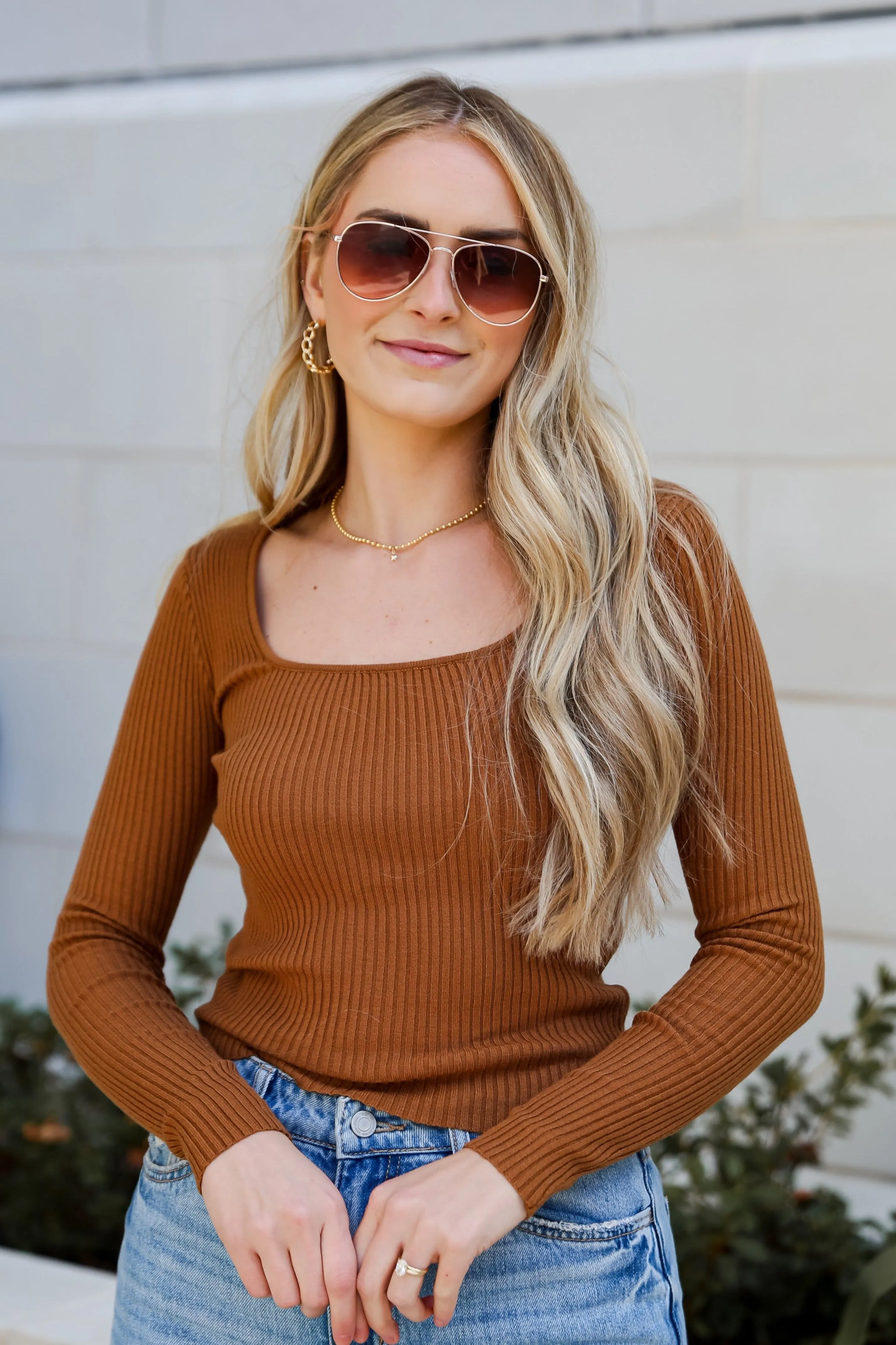 FINAL SALE - Brooke Camel Ribbed Knit Top - DU DEAL