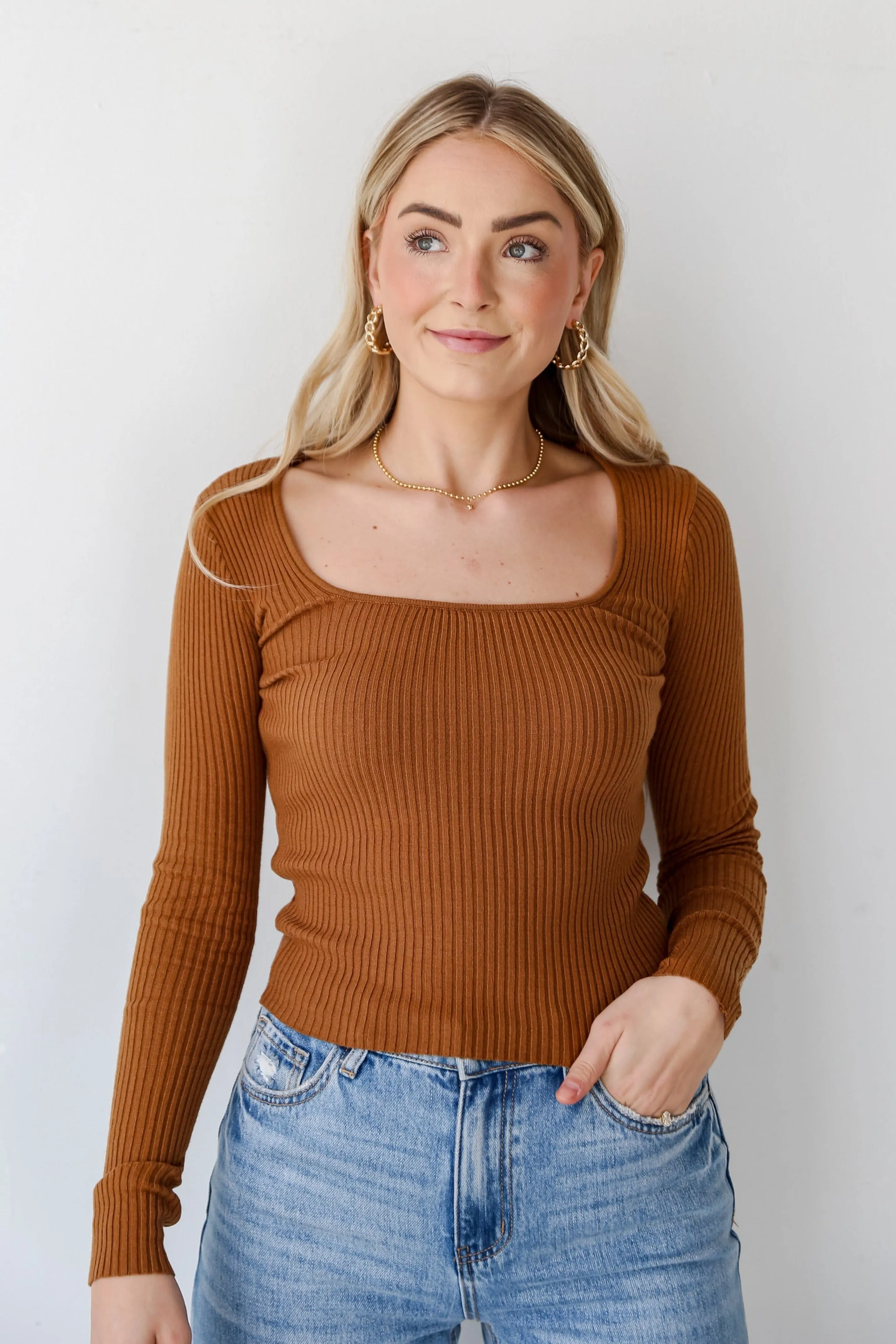 FINAL SALE - Brooke Camel Ribbed Knit Top - DU DEAL