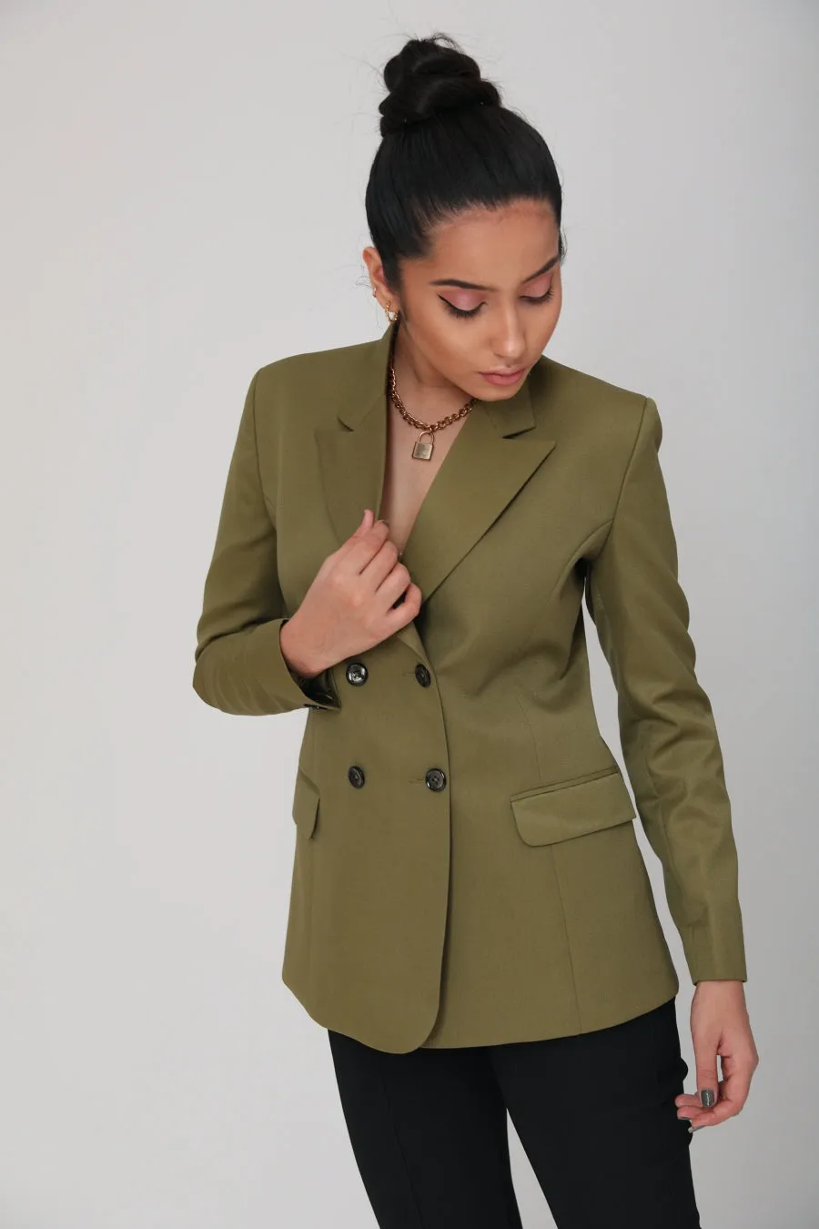 Fitted Olive Green Office Blazers For Women