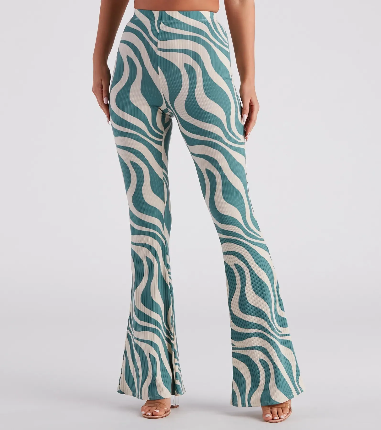 Flirty Retro Babe Swirl Print Flare Pants