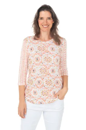 Floral Damask Slub Knit Top