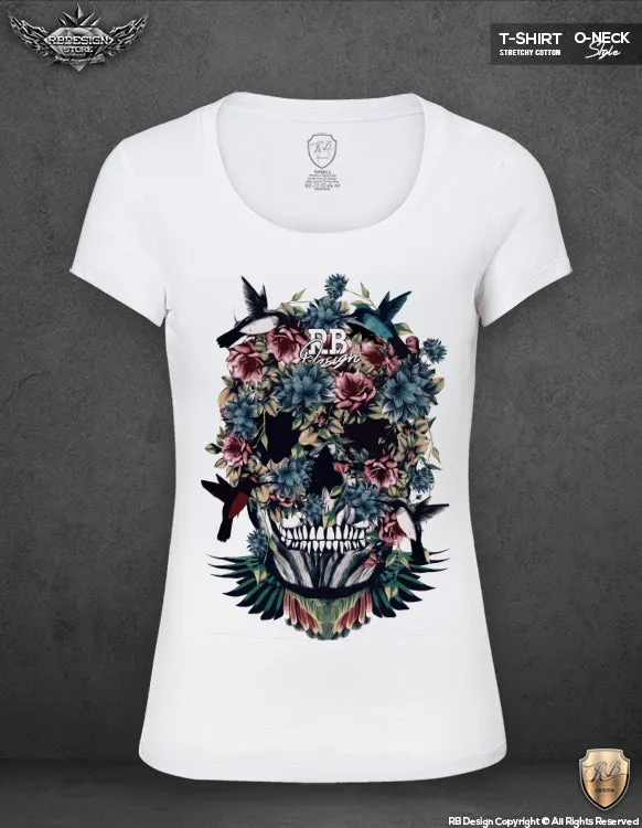 Floral Flowers Skull Women's T-shirt Hummingbird Tank Top WD225