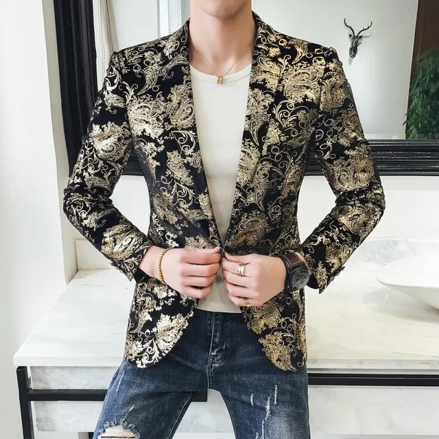 Floral Gold Slim Fit Casual Men Blazer