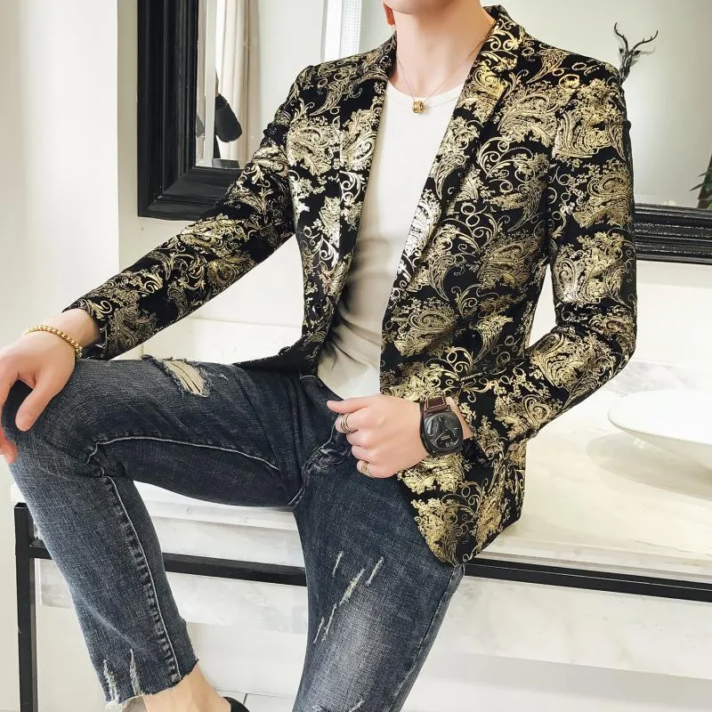 Floral Gold Slim Fit Casual Men Blazer