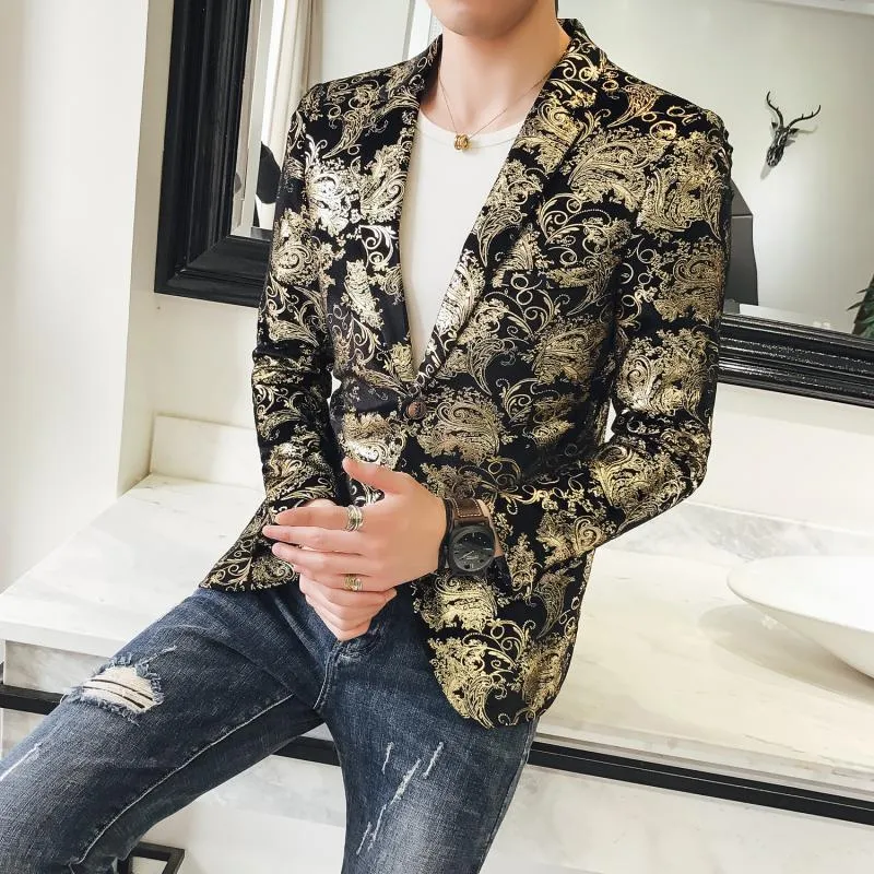 Floral Gold Slim Fit Casual Men Blazer