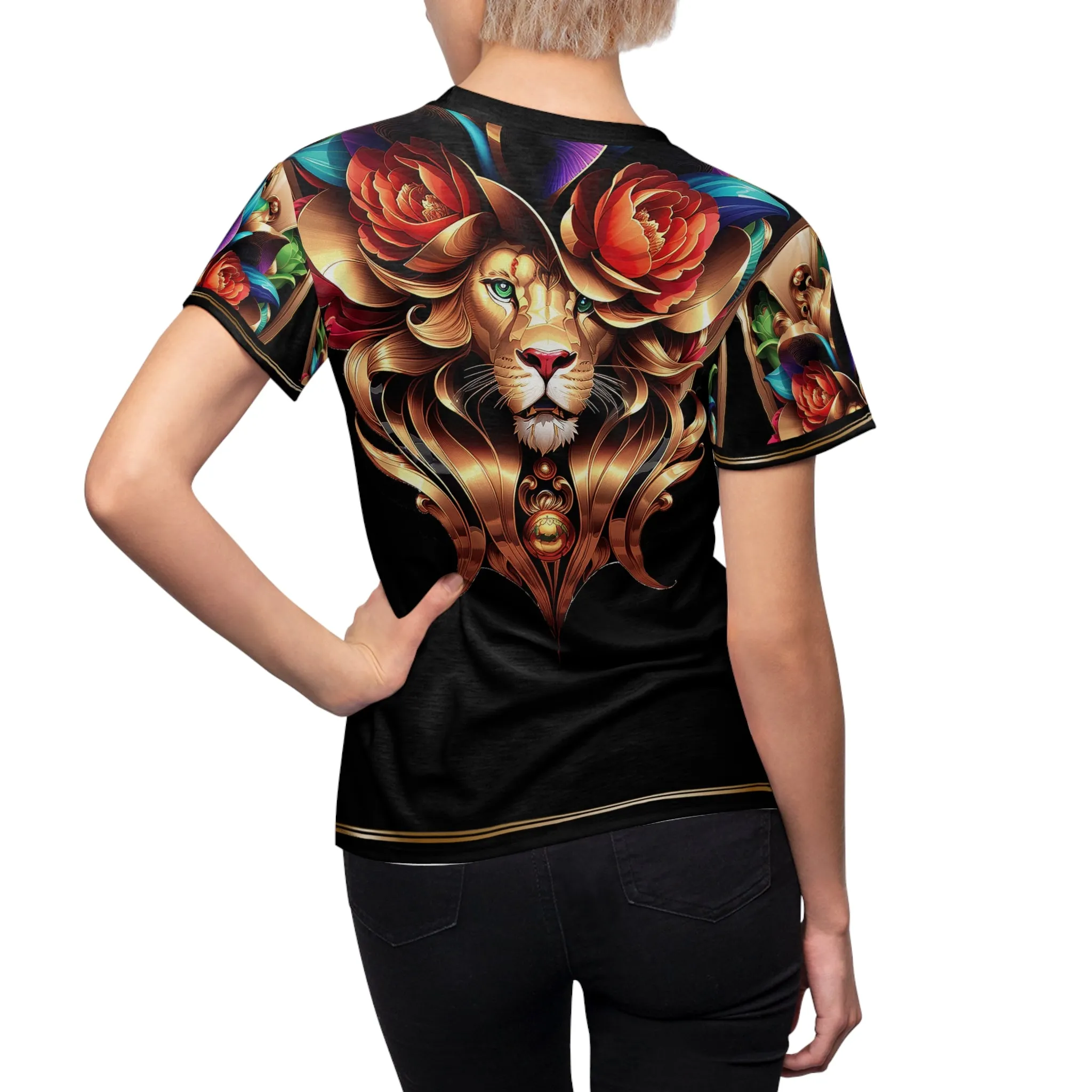 Floral Lion T-Shirt Unisex All Over Print Tee Decorative Lion T-Shirt for Men and Women | 00046