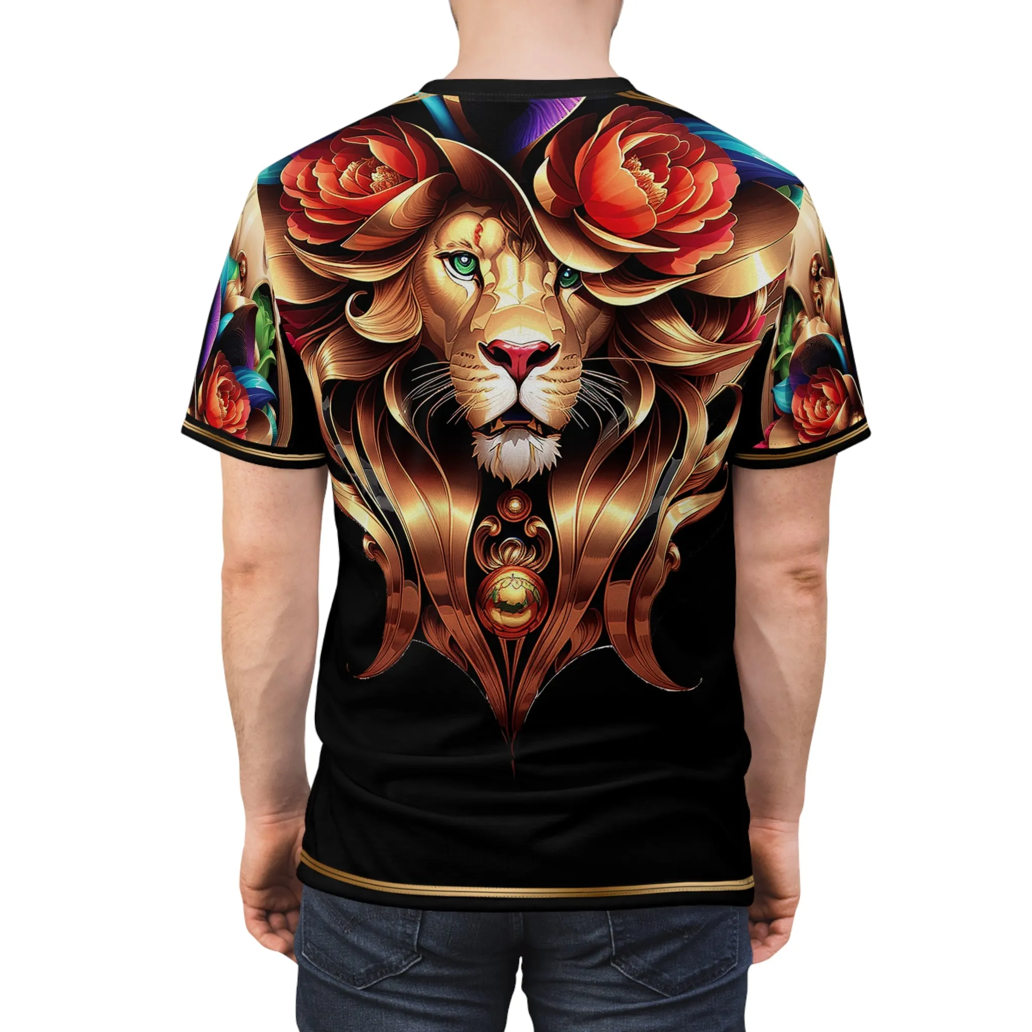 Floral Lion T-Shirt Unisex All Over Print Tee Decorative Lion T-Shirt for Men and Women | 00046