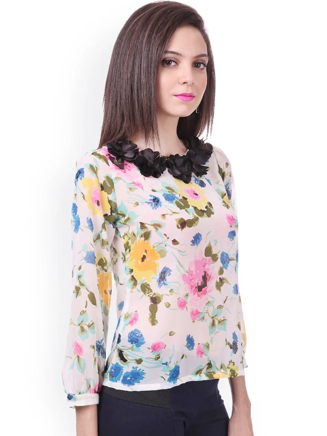 Floral Top With Laser Cut Flowers