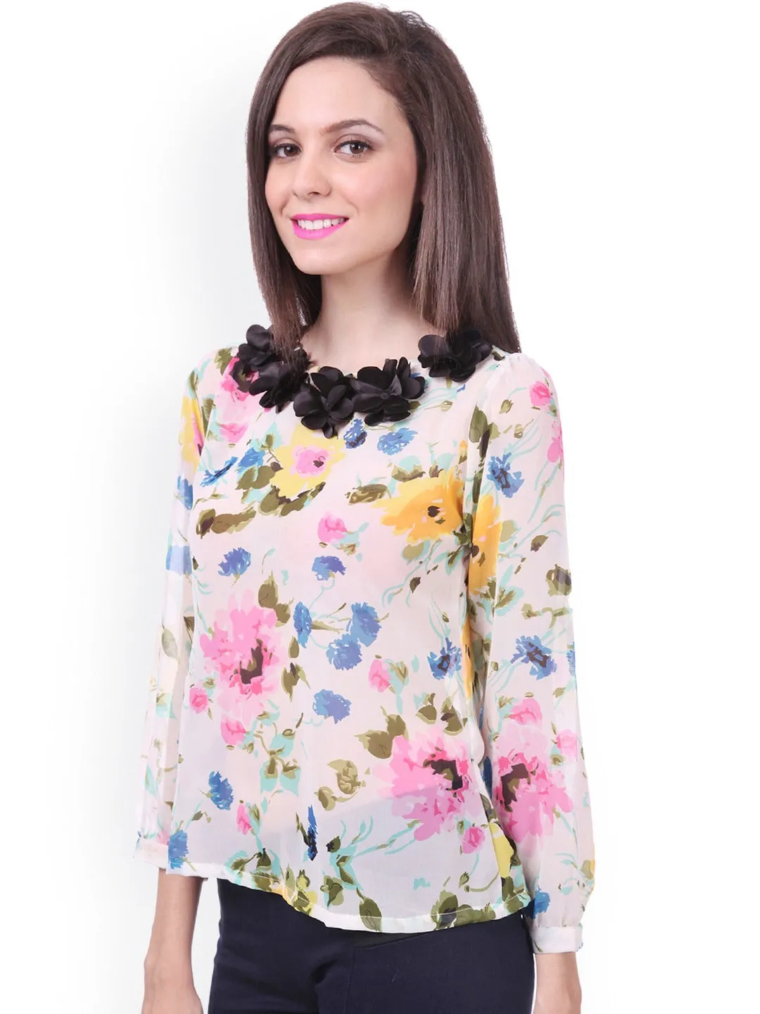 Floral Top With Laser Cut Flowers