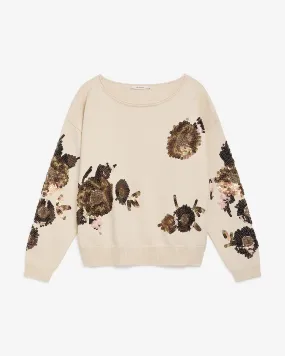 FLOWERS EMBROIDERY SWEATER - NATURAL