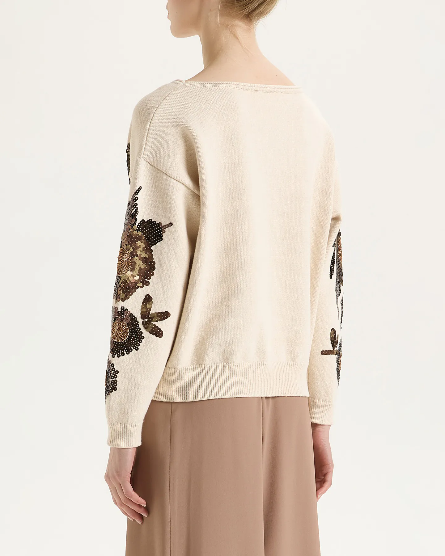 FLOWERS EMBROIDERY SWEATER - NATURAL