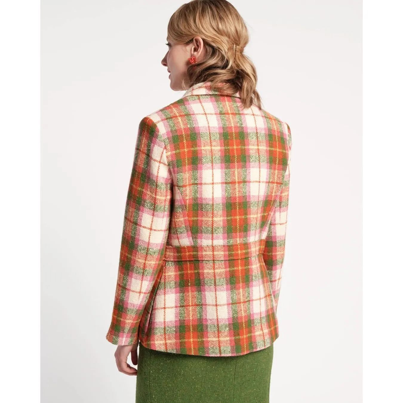 Frances Valentine Bobby Blazer Wool Central Park Plaid Pink Green