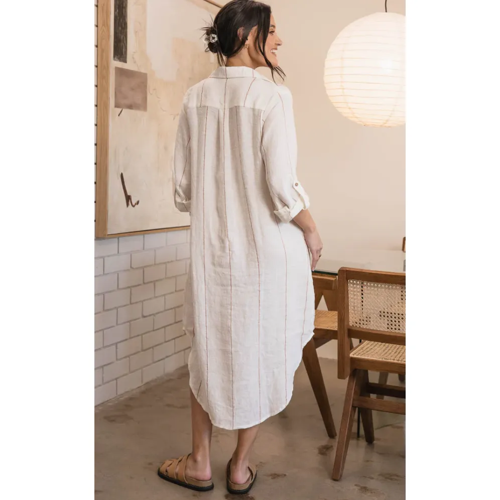 Fundamental Linen Shirt Dress - Nutmeg Stripe