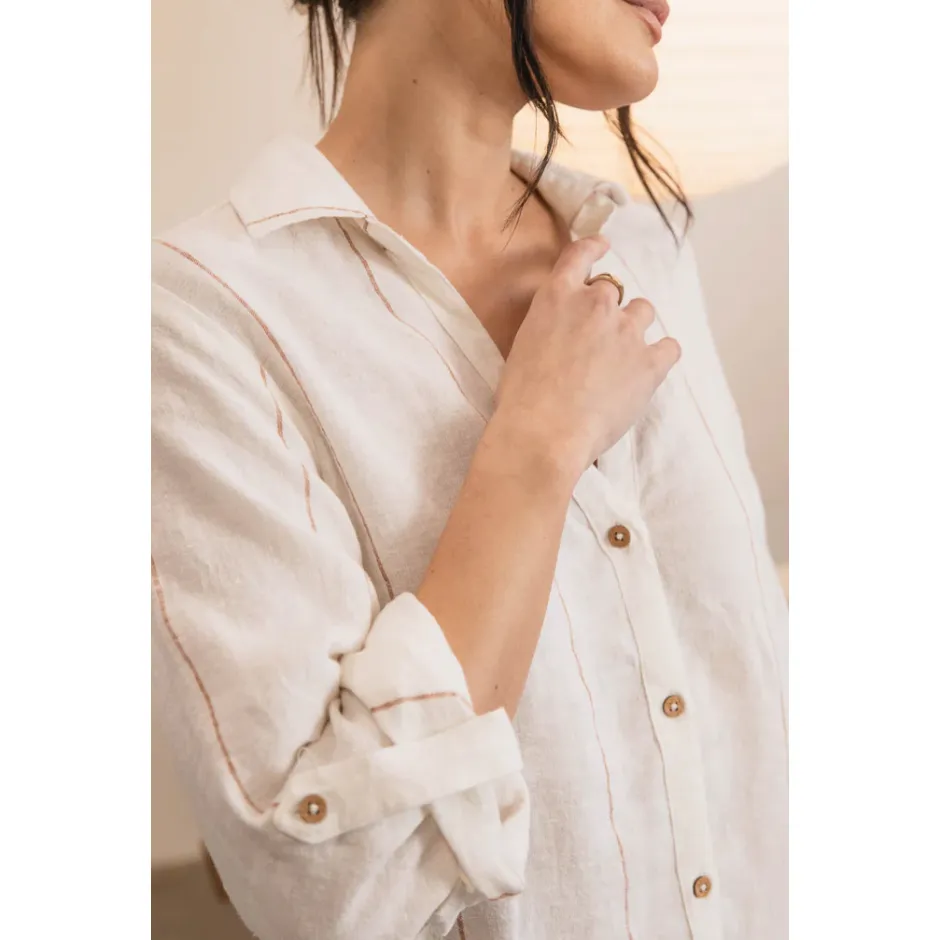 Fundamental Linen Shirt Dress - Nutmeg Stripe