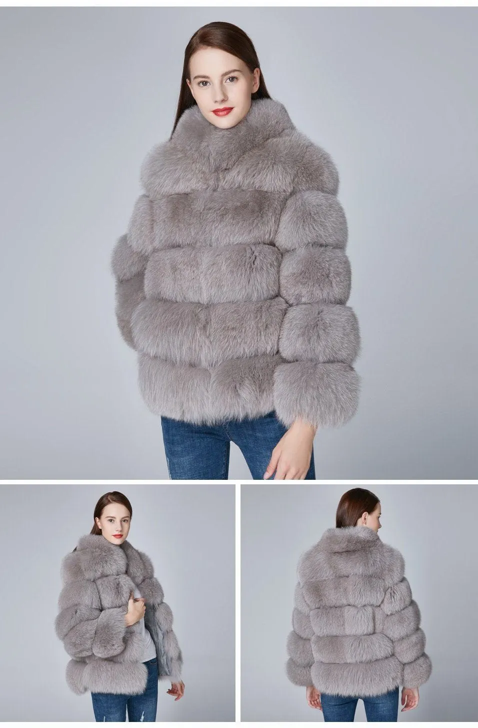 Genuine Think Stripped  Fox Fur Coat