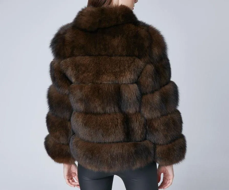 Genuine Think Stripped  Fox Fur Coat