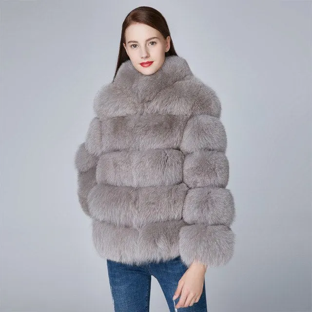 Genuine Think Stripped  Fox Fur Coat