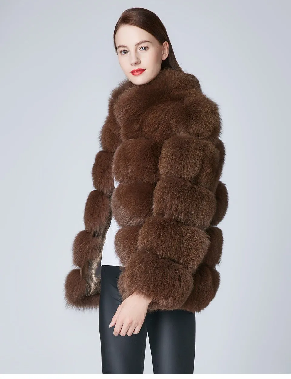 Genuine Think Stripped  Fox Fur Coat