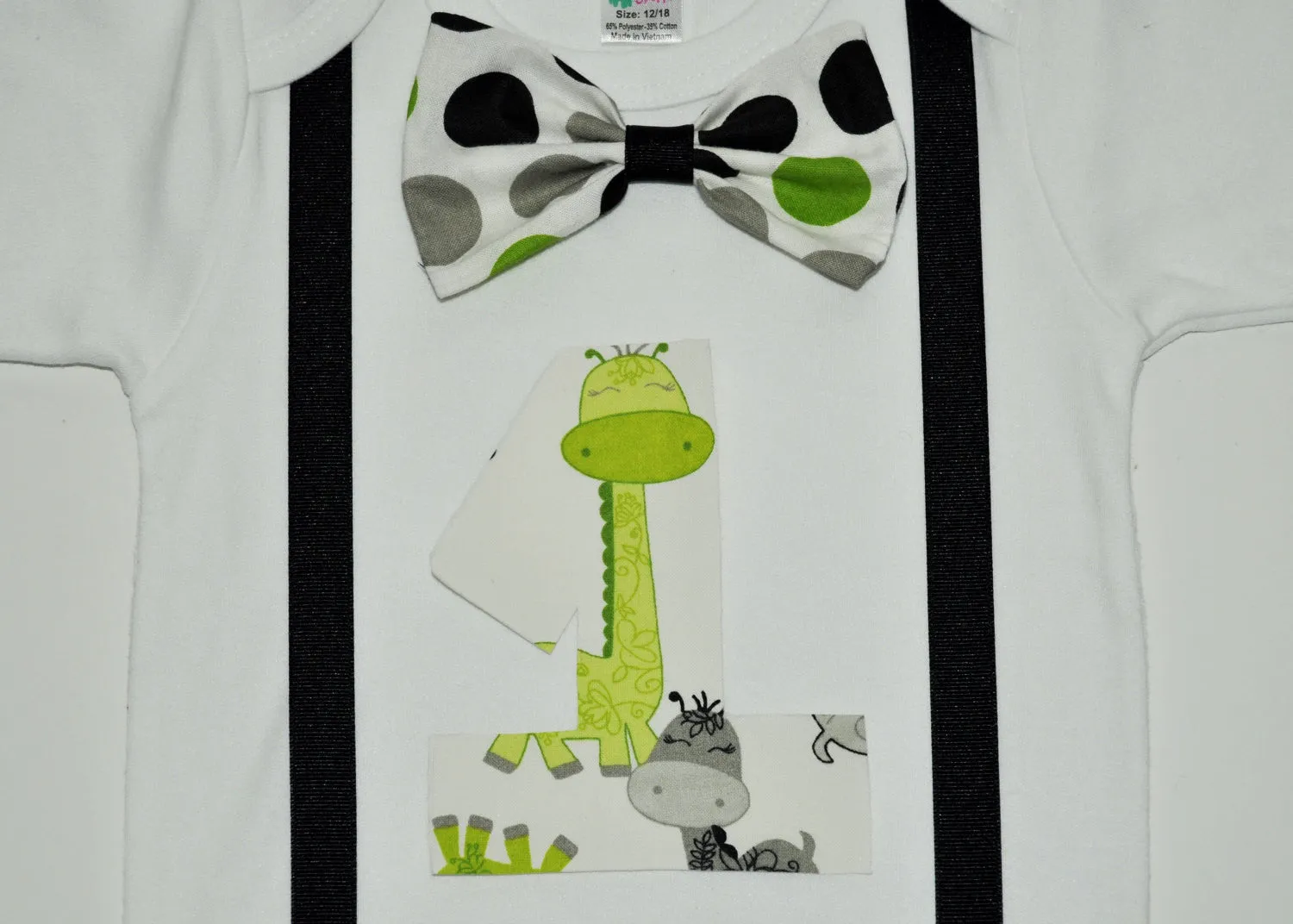 giraffe Cake smash outfit, Boy Birthday Outfit, polka dot cake smash, zoo cake smash, 1st 2nd 3rd  birthday, lime green and black polka dot