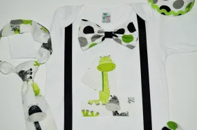 giraffe Cake smash outfit, Boy Birthday Outfit, polka dot cake smash, zoo cake smash, 1st 2nd 3rd  birthday, lime green and black polka dot