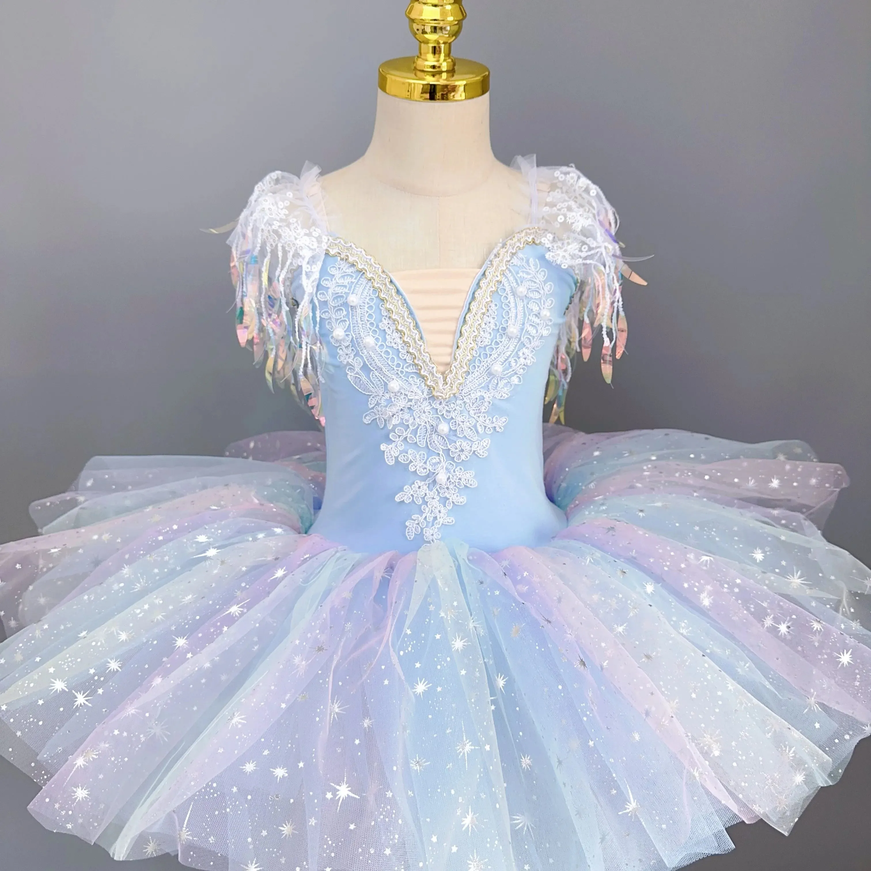 Girls Ballet Sparkling Rainbow Color Ballet Tutu Performance Costumes