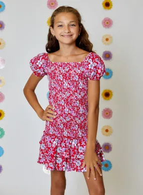 Girls Smocked Off-the-Shoulder Floral Dress