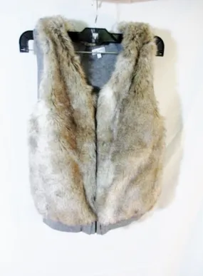 Girls SPLENDID Reversible Faux FUR Vest Sleeveless Jacket Coat 12 BROWN GRAY Youth