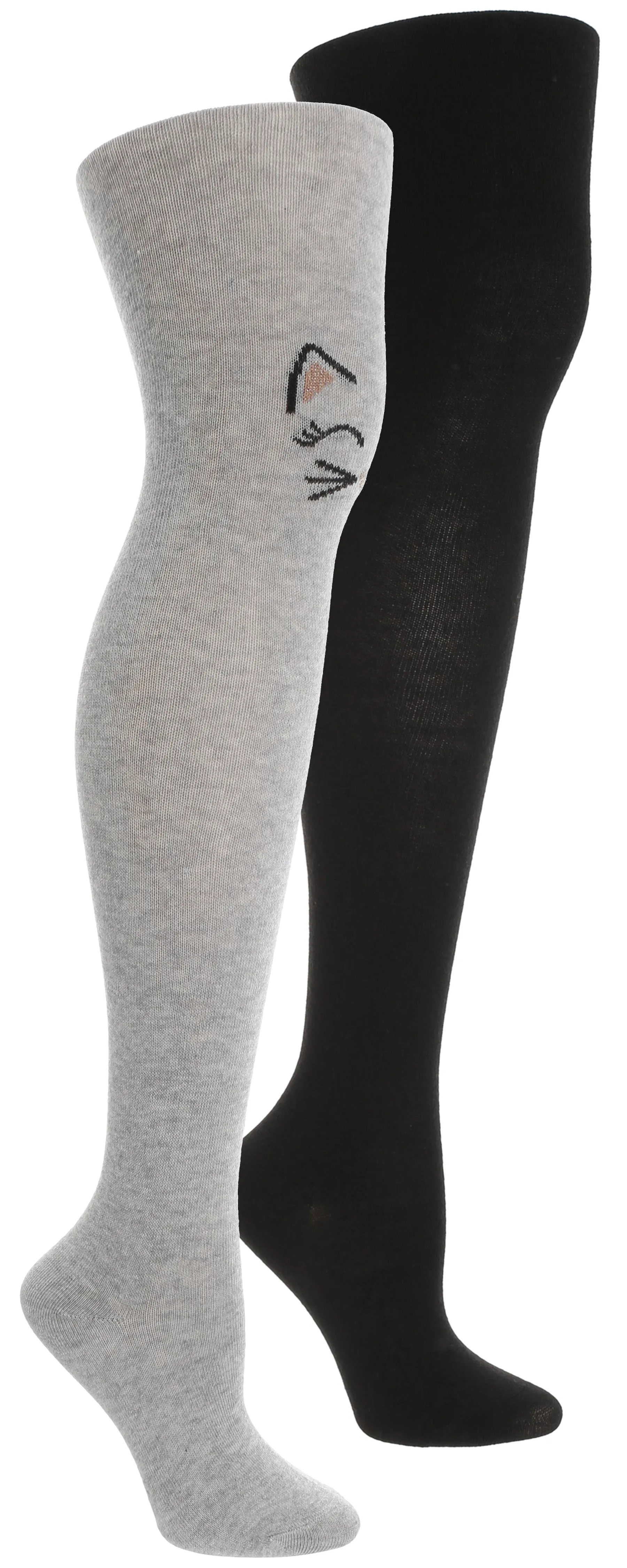 Girls Sweet Kitty & Solid 2 Pack Sweater Knit Full Tights