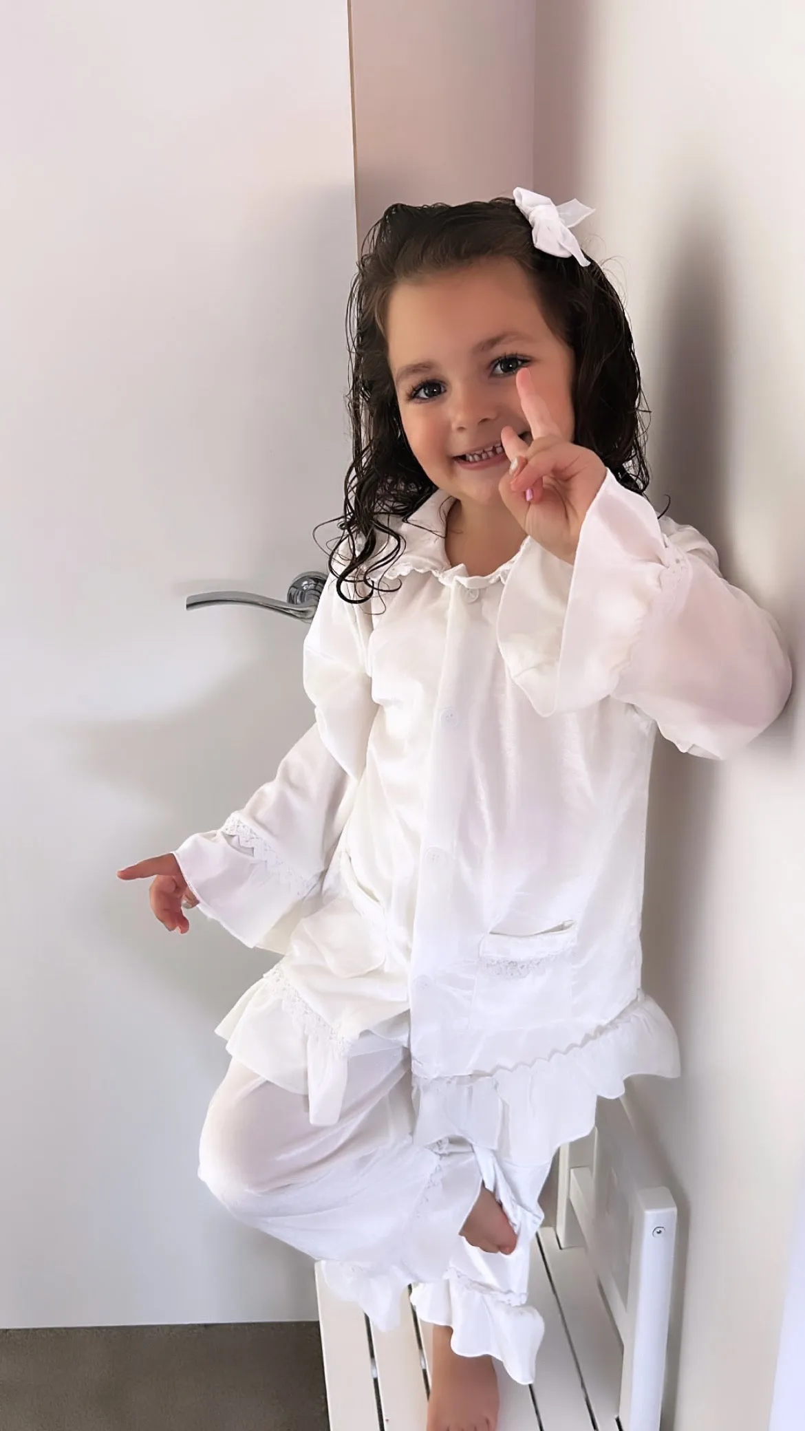 Girls White velvet Luxury pjs