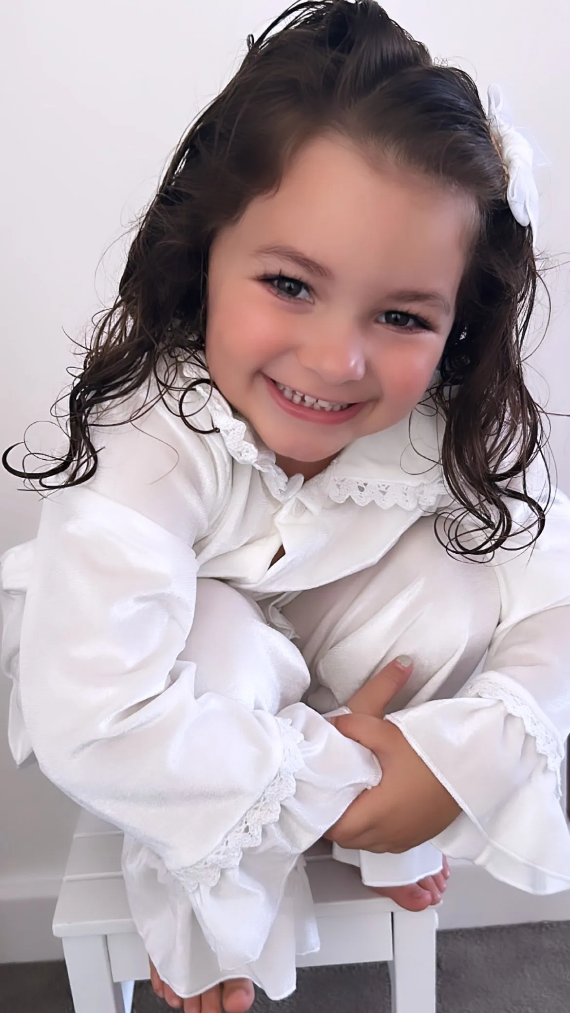 Girls White velvet Luxury pjs