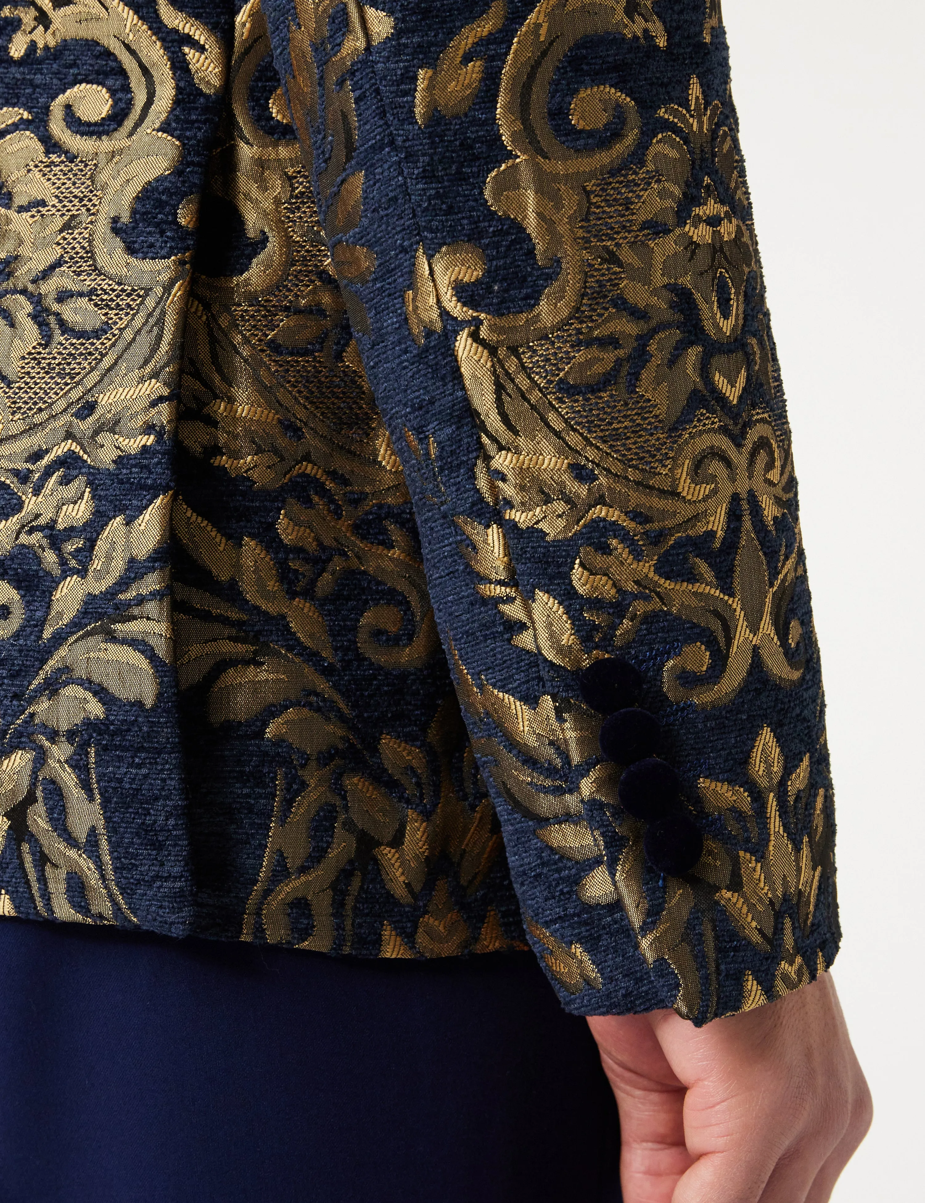 GLEN - Gold Brocade on Flocked Navy Velvet Jacquard Blazer