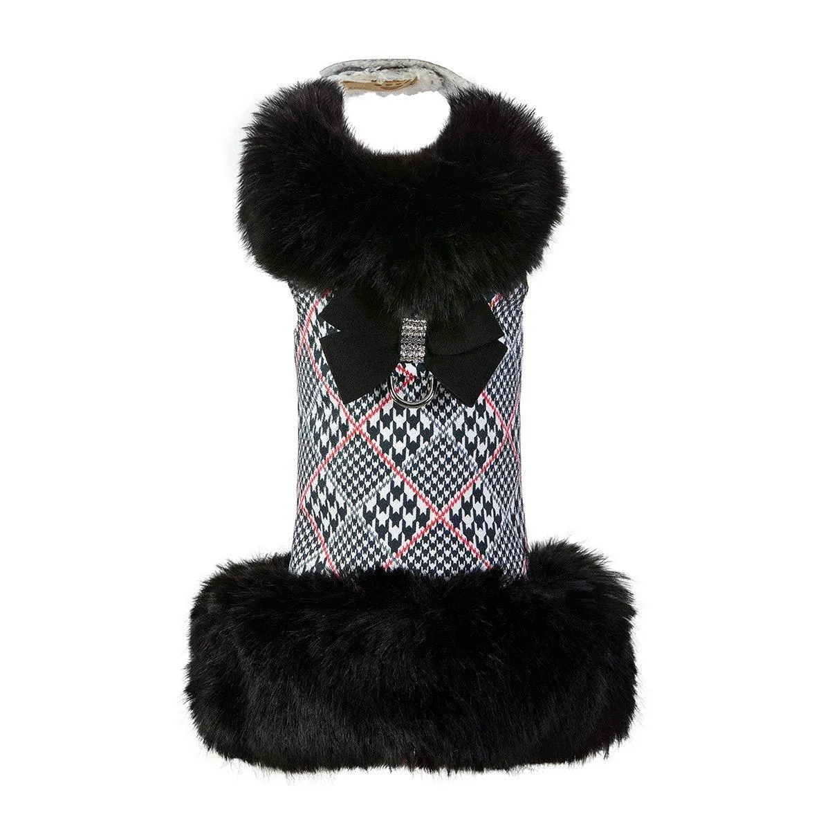 Glen Houndstooth Black Fur Coat