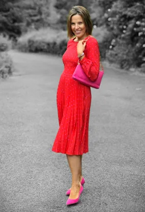 GOLD RED PLEATED DRESS