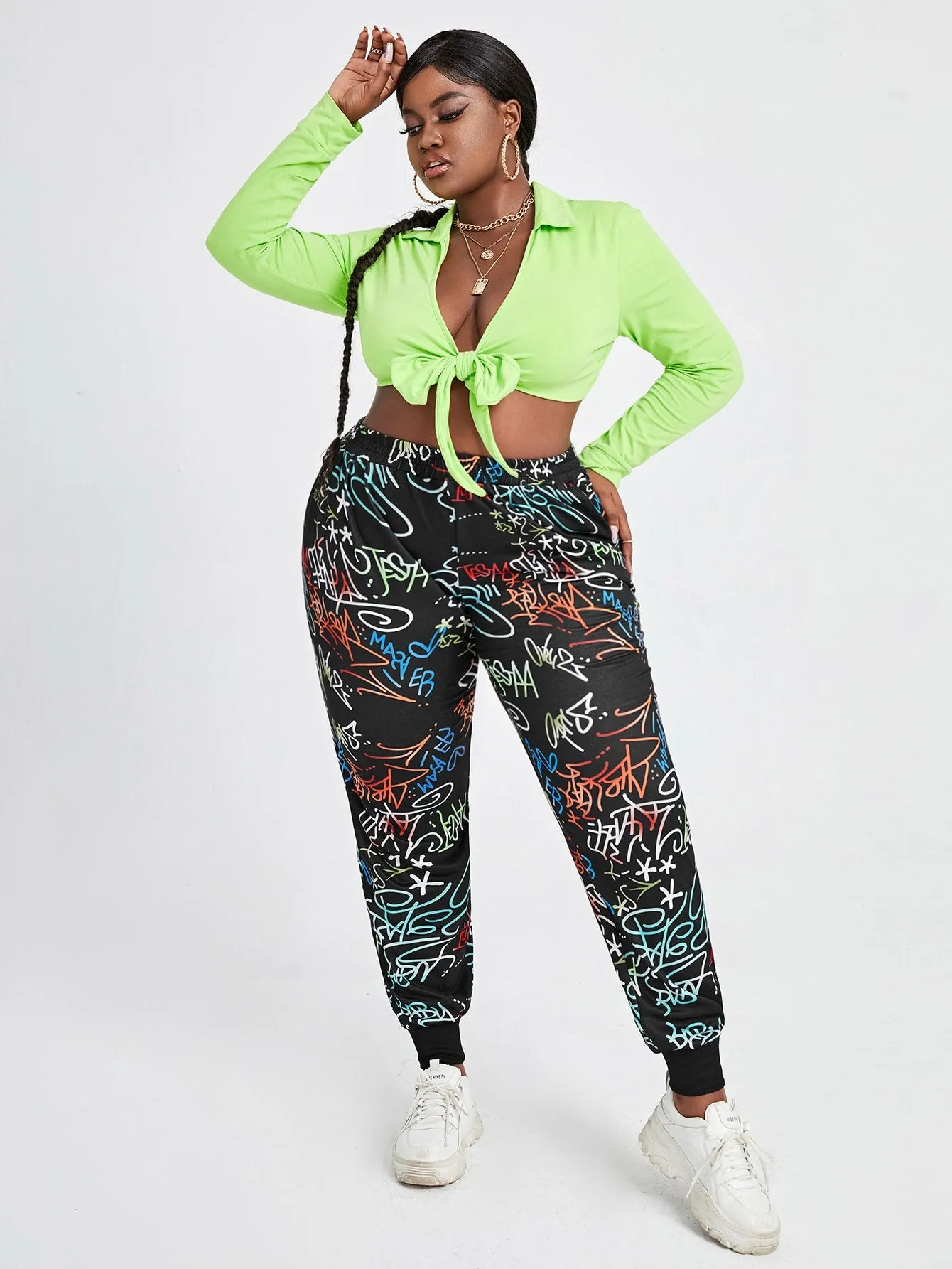 Graphic High Waist Long Plus Size Sweatpants