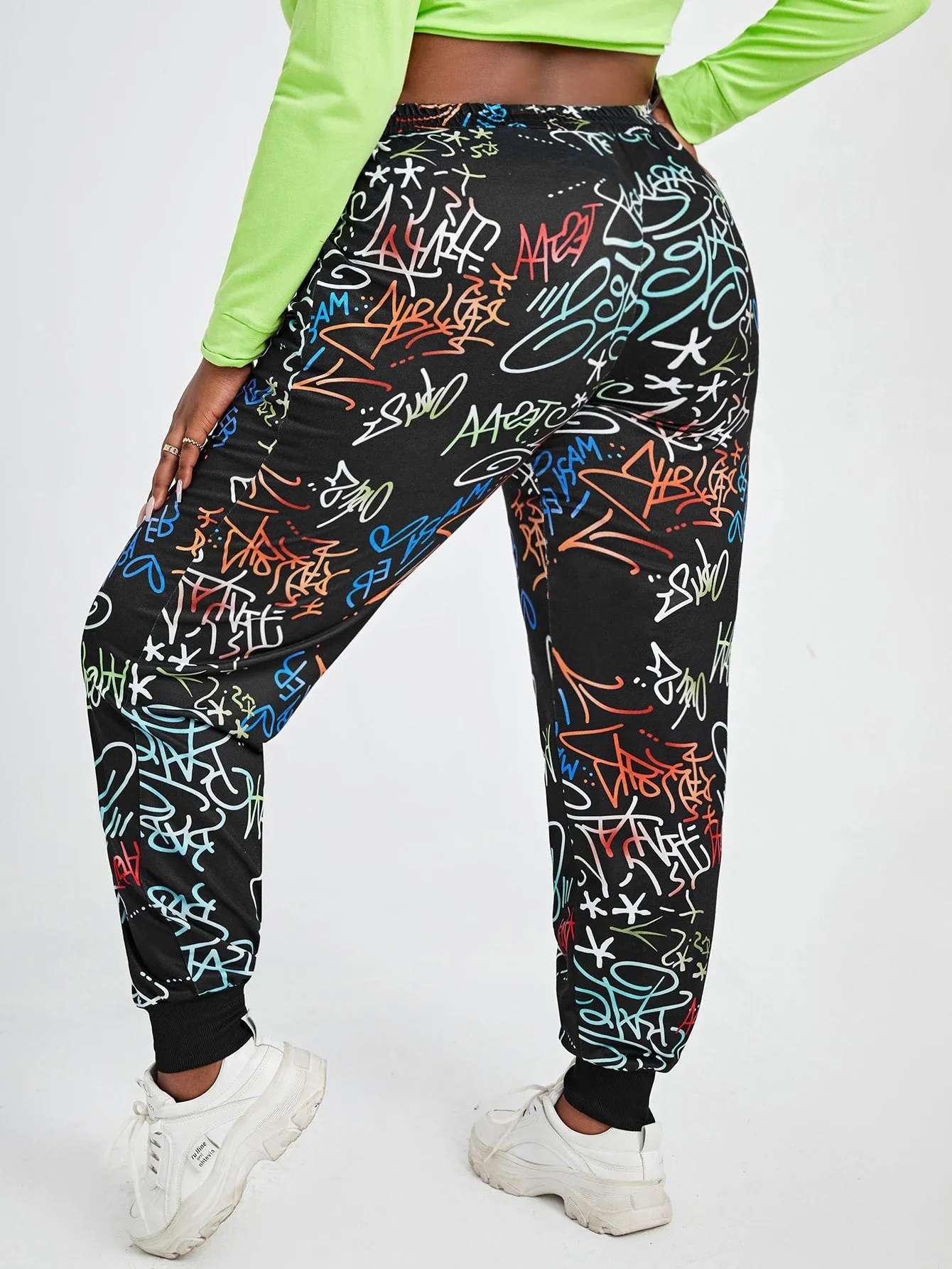 Graphic High Waist Long Plus Size Sweatpants