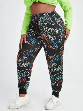 Graphic High Waist Long Plus Size Sweatpants