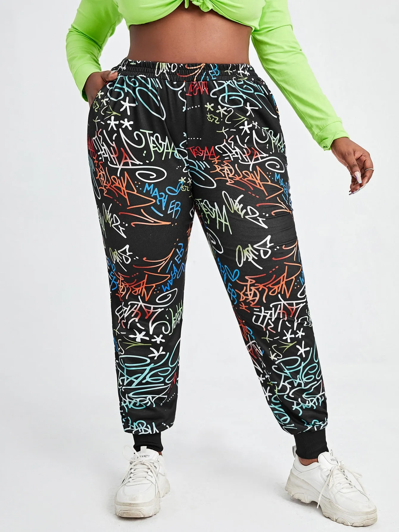 Graphic High Waist Long Plus Size Sweatpants