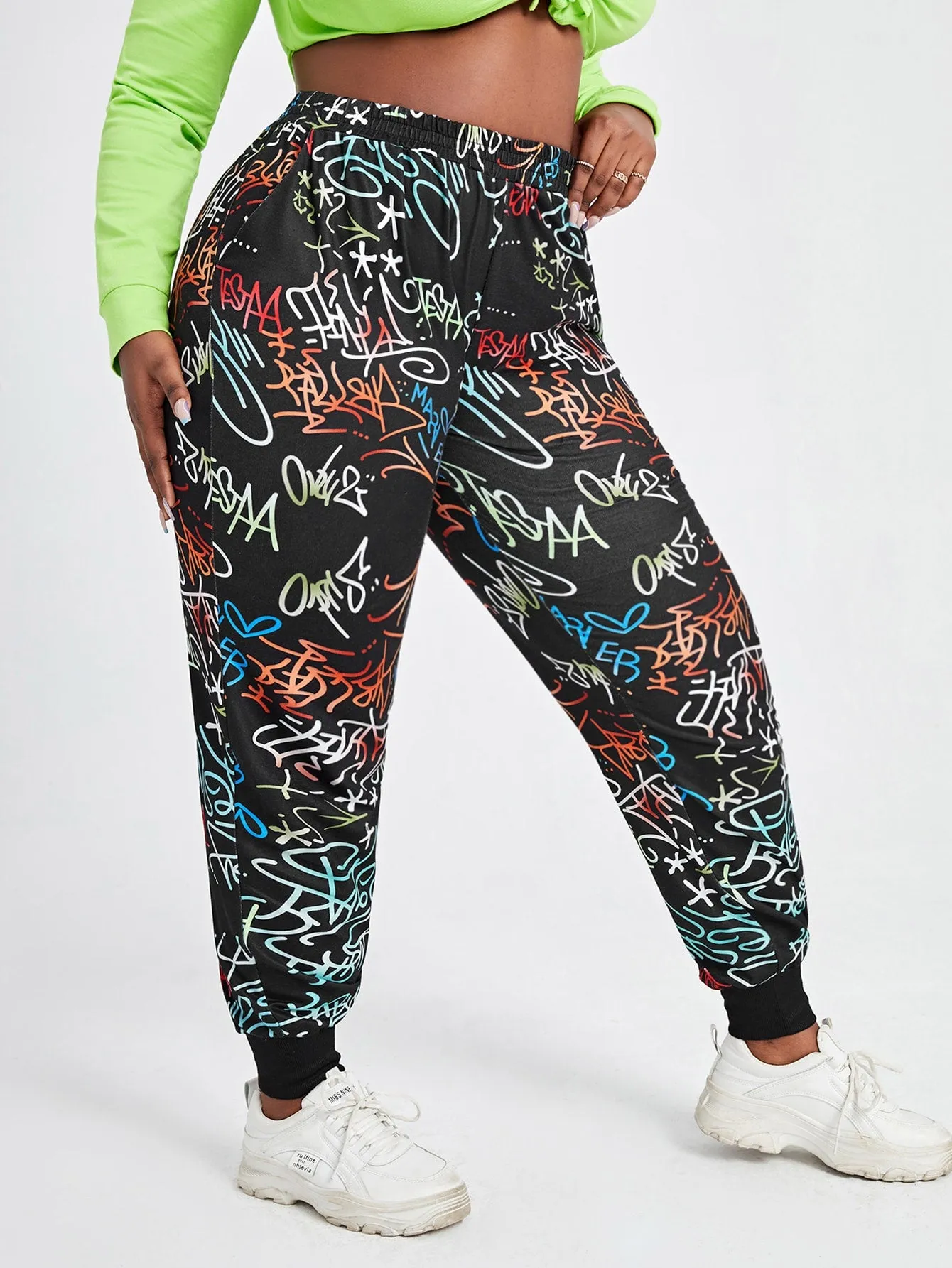 Graphic High Waist Long Plus Size Sweatpants