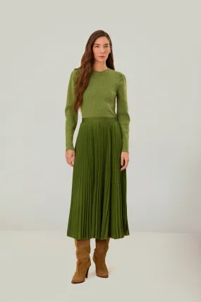 Green Pleated Maxi Skirt