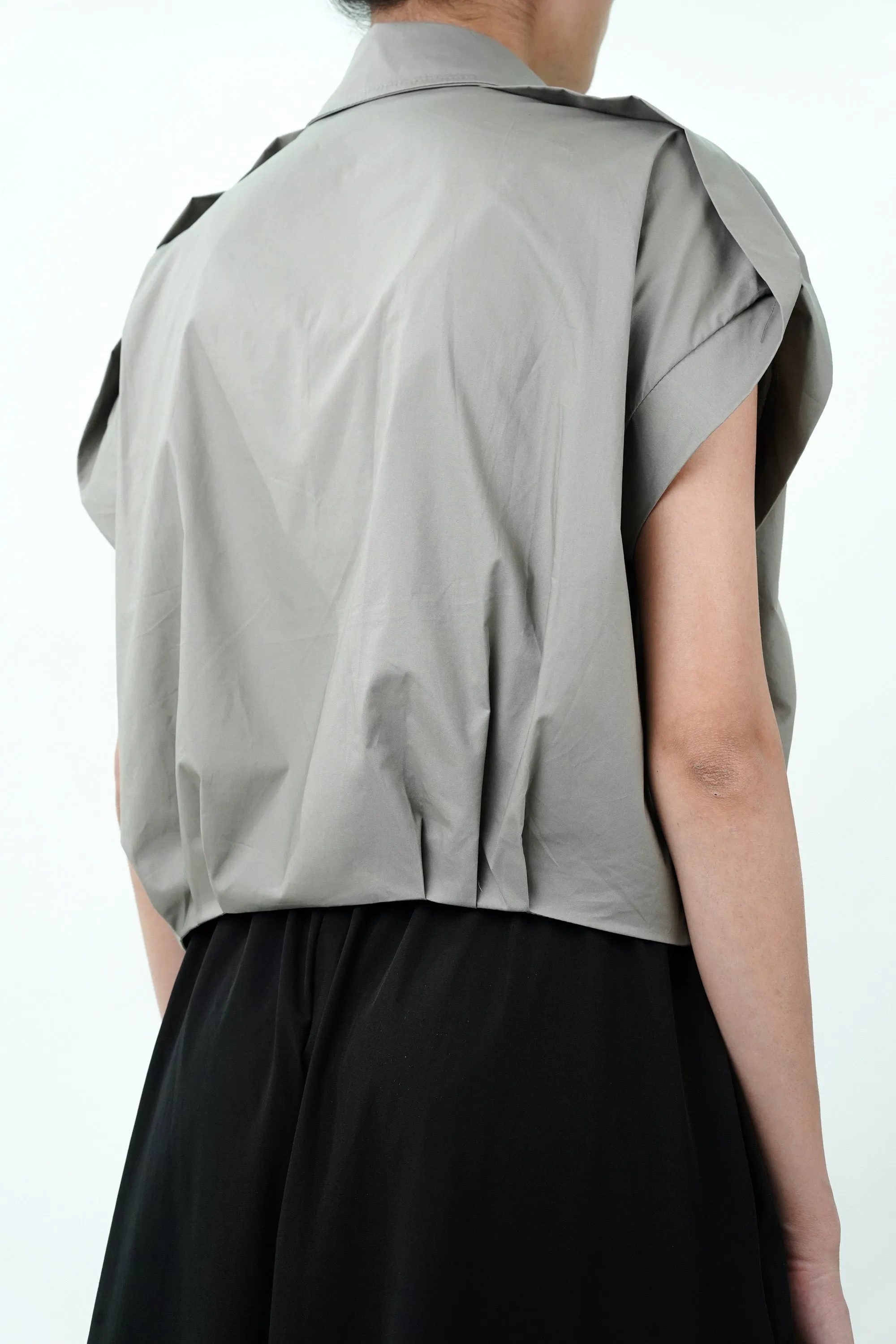 Grey Double Zipper Pleated Hem Top