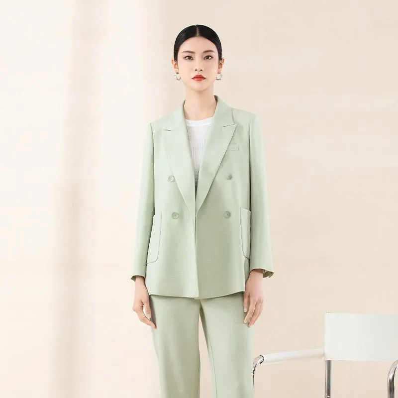 Grey Green Double Breasted Suit Blazer